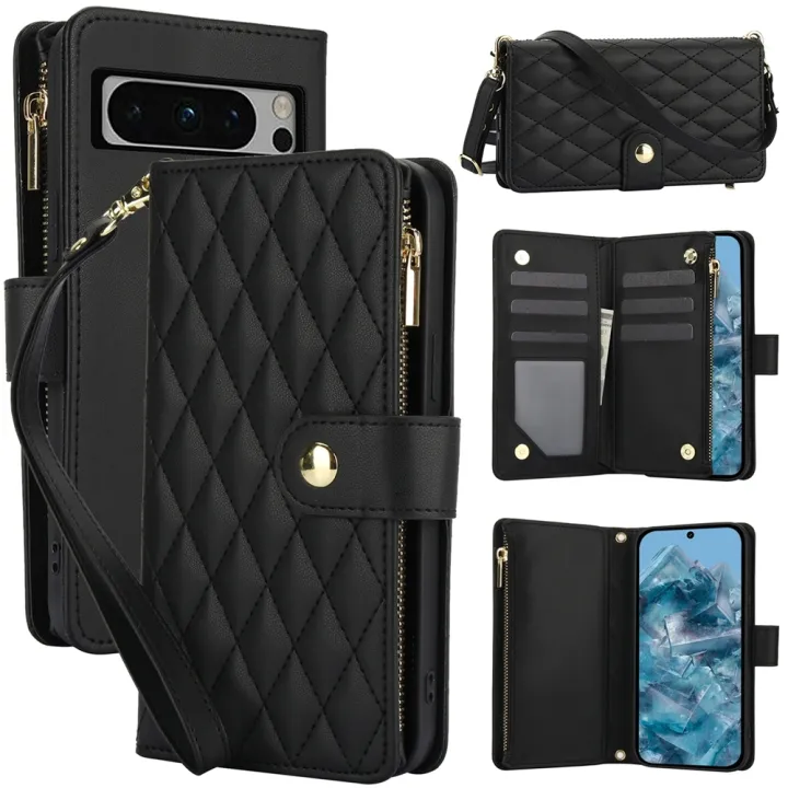 YM016%20Rhombic%20Zipper%20Card%20Wallet%20Leather%20Phone%20Case%20with%20Lanyard%20For%20Google%20Pixel%208%20Pro%20-%20Image%209