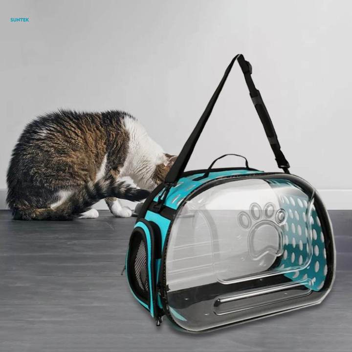 Portable Cat Carried Bag Transport Luggage Purse Tote Handbag Transparent Cat Carrier for Blue S