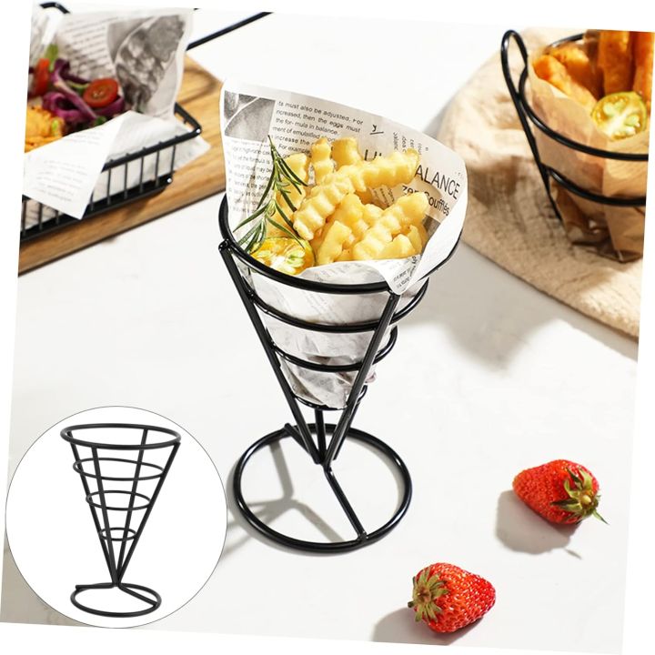 FUOYLOO 1Pc snack basket paper cones Ice pizza stand Finger Food Cone french fries Cone Snacks Display basket disc cones snack appetizer serving rack flavored cones iron basket letter