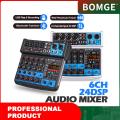 BOMGE 6 Channel mini DJ Audio Sound Mixer Interface with MP3、 USB, Bluetooth , Stereo Recording, 48V Phantom Power, 24 DSP for karaoke, performance, church singing , streaming.