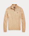 Ralph Lauren Cable-Knit Cotton Quarter-Zip Sweater – Beige. 