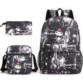 My Melody Kuromi Printed School Bag 3 Piece Set Pencil Case, Shoulder Bag, Backpack, Student Hugh.