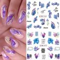 12pcs Marble Wave Nail Stickers Ink Watercolor Stone Water Transfer Sliders Tattoo Nail Art Decals Summer Flower Manicure BN3125. 