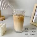 375ml Stripe glass cup Elegant glasses With lid and straw Lid straw cup Birthday gifts Glass material Japanese style cup for.
