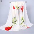 Oimg women fashion long soft wrap shawl rose flower printed sheer chiffon scarf. 