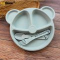 3pcs/set Wheat Straw Tableware Cartoon Bear Children Dishes Kids Dinner Plate Baby Fork Spoon Eating Dinnerware Dish Set. 