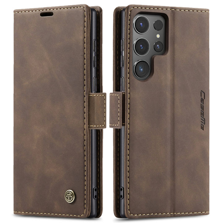 lthmy for Samsung Galaxy S24 Ultra Retro PU Leather Wallet Case Card Slots Magnetic Closure Flip Stand Case Cover