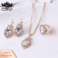 Carat Women Heart Shape Rhinestone Pendant Necklace Lever Back Earrings Ring Jewelry. 