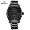 NAVIFORCE 8032 Alloy Quartz watches Stainless Steel strap with 30m water resistance wristwatch For Men Casual- Black.