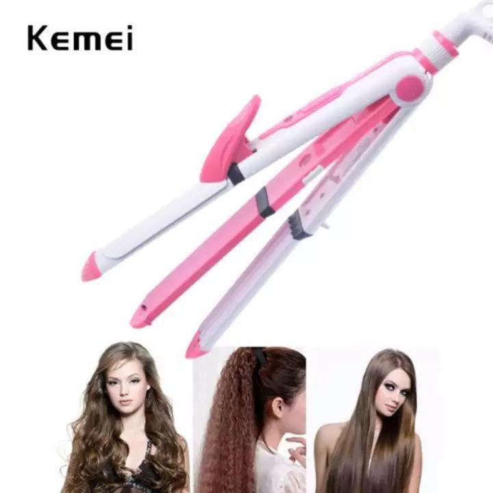 Kemei Km-1213 Professional Multifiers 3 In 1 Electric Ceramic Iron Wave Hair Carler Straight