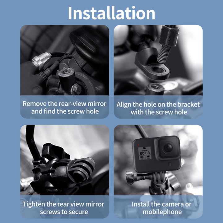 TELESIN Action Camera Motorcycle Rear-view Mirror Mounting Bracket 360° Rotation Action Camera Mount Adapter Replacement for GoPro Hero 9/8/7/6/5 Sports Cameras