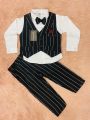 (kidsfashionzone)-PROMOTIONAL OFFER-6 MONTH TO 72MONTH- STYLISH BABY BOYS PARTY DRESS WITH FULL SLEEVES SHIRT + FULL PANT + VEST + BOW TIE. 