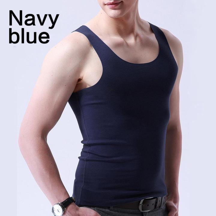 1PC Casual Bouncy Tank Top Sando Men's Seamless Ice Silk Tank Slim Tight Undershirt Fashion Elastic Solid