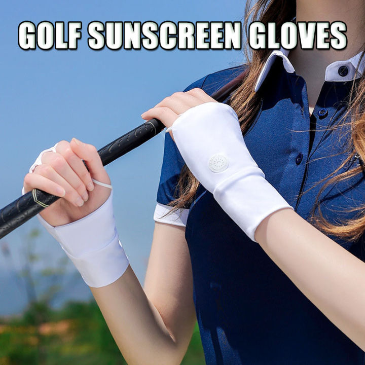 Golf Sunscreen Gloves Ice Silk Women Outdoor Sports Half-Finger Gloves Thin Section Breathable Sweat Absorption Conbo
