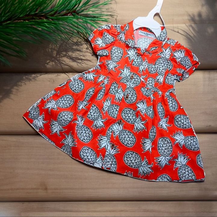 1 4 Years Baby Girl Red Color Cotton Dress Featuring Colorful Tropical Prints Dress Your Little Princess in Colorful Cotton Delight Daraz .bd