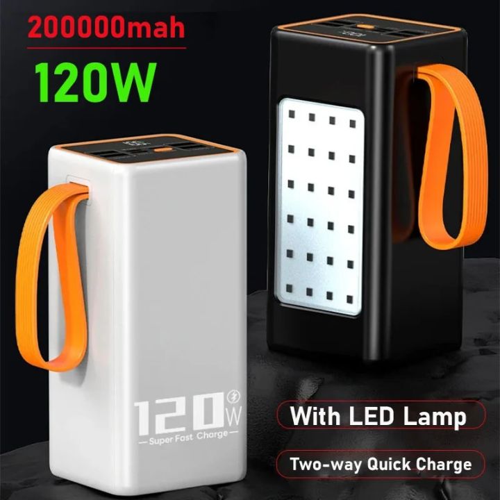 PowerBank 200000mAh Two-Way 120W Fast Charging Powerbank Portable Charger Type-C for IPhone 14 13 W/ LED Light External Battery