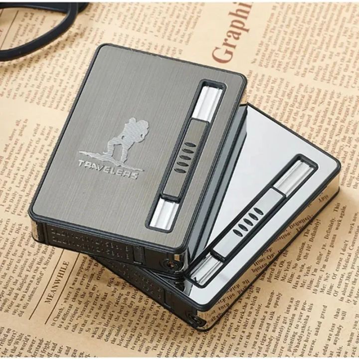 Metal%20Windproof%20Butane%20Gas%20Cigar%20Lighter%20Automatic%20Case%20Hold%2010%20Cigarettes%20Box,Multifunction%20Smoking%20Gadgets%20For%20Men%20Accessories%20-%20Image%202