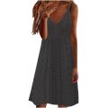 Collar spaghetti sleeveless summer white ladies dress eyelet lace V strap beach midi dress casual loose flowing suspenders 2024. 