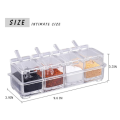 4 Piece Acrylic Crystal Clear Seasoning Spice Box Set with Cover and 4 Spoons Kitchen Storage Ja-Condiment & Spice Racks-Nr mart.