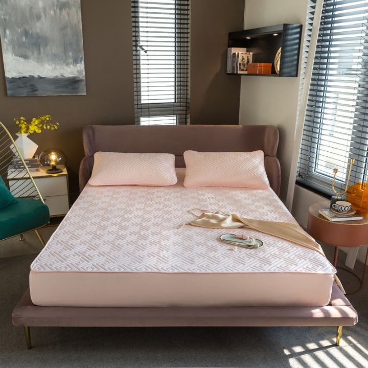 Cotton%20Mattress%20Cover%20Solid%20Color%20Fitted%20Sheet%20with%20Elastic%20Queen/King%20Size%20Bed%20Sheet%20XF1161-12%20-%20Image%202