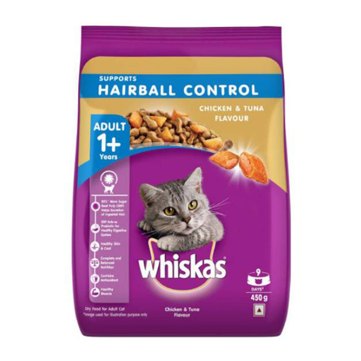 Whiskas Hairball Control Chicken & Tuna Flavour- 450Gm - Cat Food