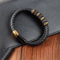 【Premium Quality】 Multilayer Hand Leather Bracelet Mens Vintage Jewelry Stainless Steel Magnetic Clasp Leather Bracelet Men. 