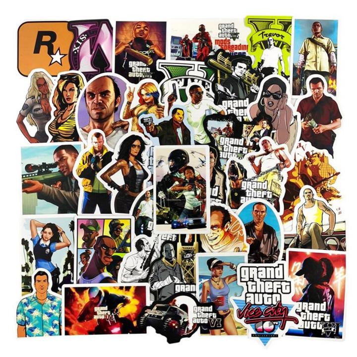 25Pcs/Pack Grand Theft Auto V GTA V PVC Waterproof Stickers For Luggage Skateboard Laptop (Send U Randomly)