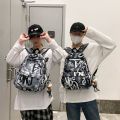 Schoolbag Men's Trendy Korean Style Printed Graffiti High School Student Large Capacity Domineering Backpack Junior High School Student College Female Backpack.