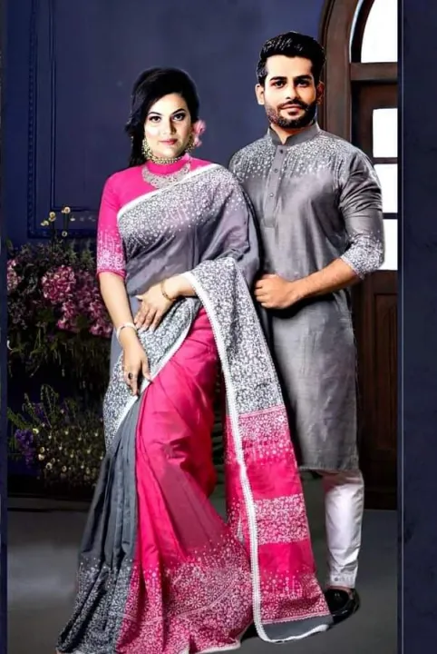 Stylish%20&%20fashionable%20New%20Matching%20best/Coupple%20Dress/For%20Men%20&%20Women%20/%20Saree%20&%20Panjabi/%20(Combo%20Set))%20-%20Image%202