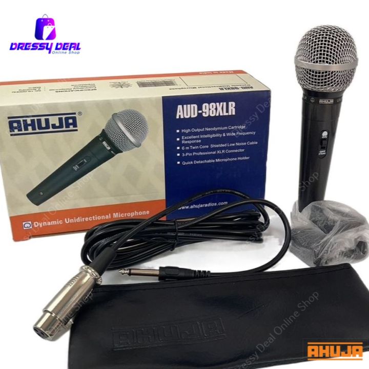 AHUJA AUD 98XLR Professional Dynamic Unidirectional Microphone 3 Pin Wired Corded Microphone High Output Neodymium Cartridge Excellent Intelligibility
