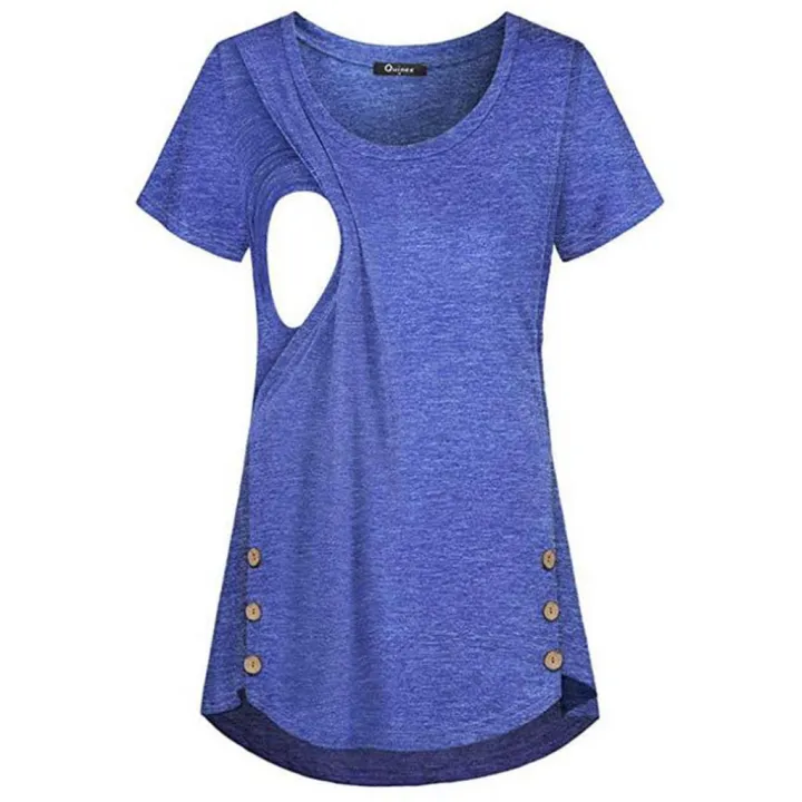 Maternity%20Clothes%20Pregnancy%20Buttons%20Breastfeeding%20Pregnant%20Women%20Short%20Sleeve%20Casual%20Summer%20Pullover%20T-shirt%20Pregnant%20Clothes%20-%20Image%202