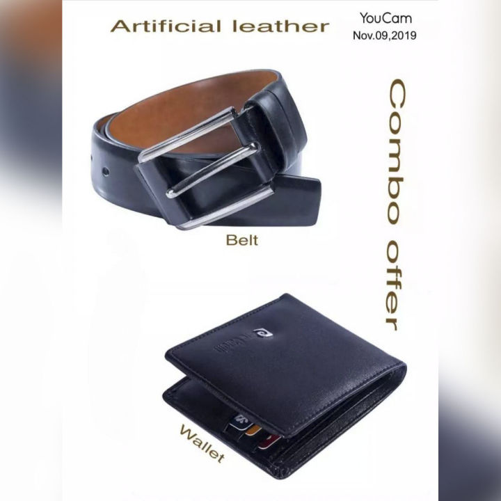 Black Artificial Lether Belt And Wallet Combo For Men - Belt For Men