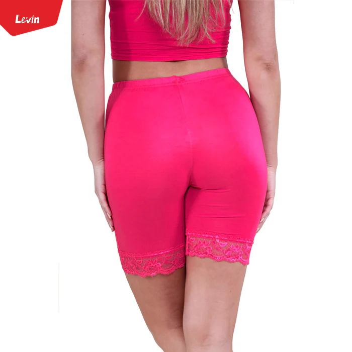 Womens%20Cotton%20Blend%20Mid%20Waist%20Lace%20Trim%20Stretch%20Sports%20Bike%20Shorts%20From%20Levin%20-%20Image%204