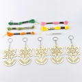 5Pcs Wooden Sunflower with Colour Embroidery Threads DIY Craft Kit Home Decor Cross-stitch Keyring. 