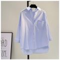 100% Pure Cotton Rose Red Long-Sleeved Shirt for Women Spring and Summer New Single Pocket Loose Slim-Fit Casual Shirt.