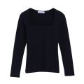 Black Square Collar Fleece-Lined Thickened Long-Sleeved Bottoming Shirt for Women Skinny Inner Match T T-shirt 2021 Winter and Spring All-Match Low Collar Top.
