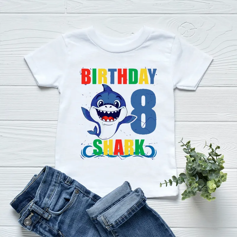 2022 Fashion Boys T-Shirt Cute Shark Birthday Gift Number 1-10