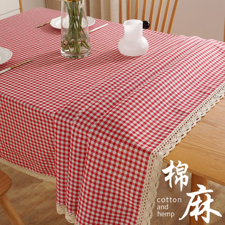22QR Plaid Tablecloth, Fabric, Cotton Linen, Small Fresh Simple Lace Desk Mat, Ins Wind Student Rectangular Coffee Table