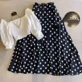 Western Dress White Smoky Top and Black Skirt Kurti Set for Women. 