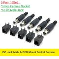 5Pair 5V 12V 24V DC Jack Male & PCB Mount Socket Female DC Power Jack 2.1mm Plug Socket Power Supply For Led Strip CCTV Security Camera Cable Barrel Adapter. 