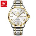 Olevs 2910G Silver & Golden Two Tone Stainless Steel Analog Wrist Watch For Men. 