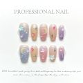 10Pcs Gradient Candy Color Press On Nails Handmade Nails With 3D Star Moon Rhinestone Design Full Cover Wearable Nail Tips.