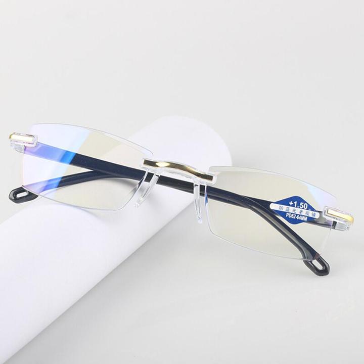 Rimless Reading Anti Blue Light Glasses Women Men Square Frameless Retro Clear Lens Presbyopic Reading Glasses for Women