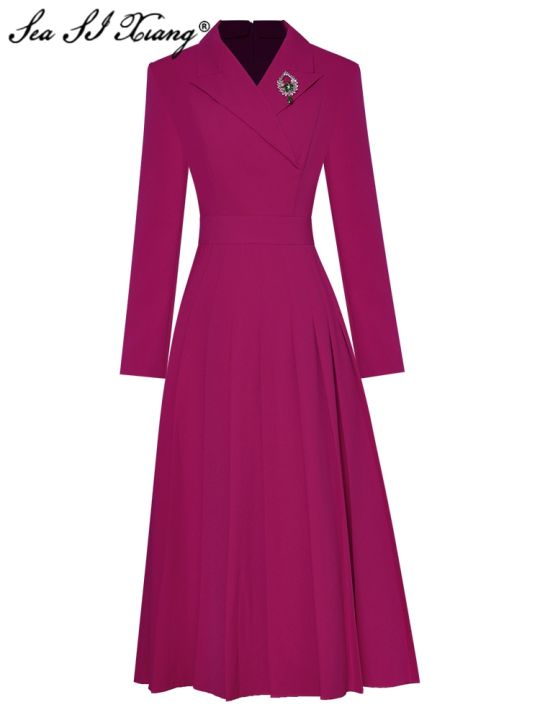 Seasixiang Fashion Designer Spring Summer Dress Women Turn