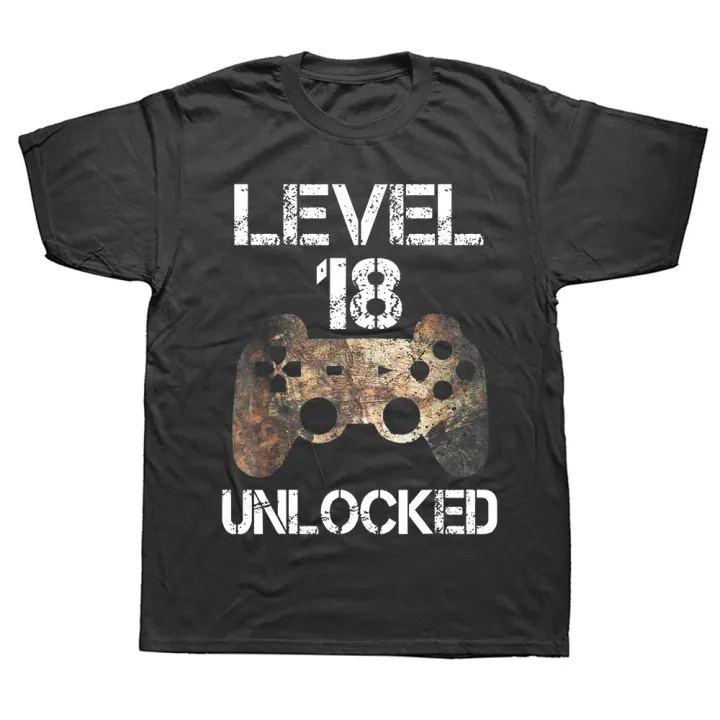 Level 18 Unlocked 18th Birthday 18 Year Old Gamer Boys T Shirts Graphic Cotton Streetwear Adult Gifts Summer Style T-shirt