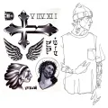 CWP CLT02 Justin Bieber Temporary Tattoos with Cross, wings, Gypsy Head Pattern.. 
