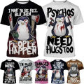 Crazy Penguin 3D printed T shirt short sleeve summer crime Penguin text print fashion unisex Harajuku style street T-shirt shirt. 