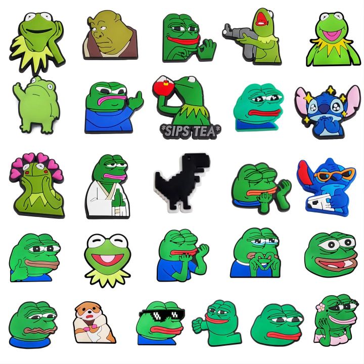 1PCS Sad Frog Series PVC Croc Clogs Decorate DIY Shoe Charms Accessories Classic Clog Kids Gift