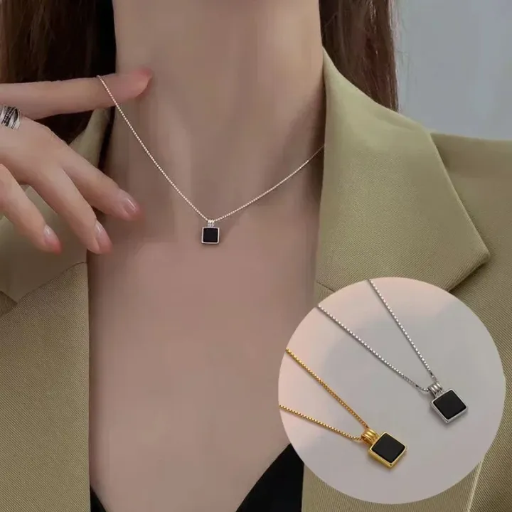 Retro%20Square%20Black%20Zircon%20Pendant%20Necklace%20Chain%20For%20Women%20Titanium%20Steel%20Simplicity%20choker%20Necklace%20Silver%20Plated%20Girls%20Jewelry%20Moonlight%20Shines%20-%20Image%203