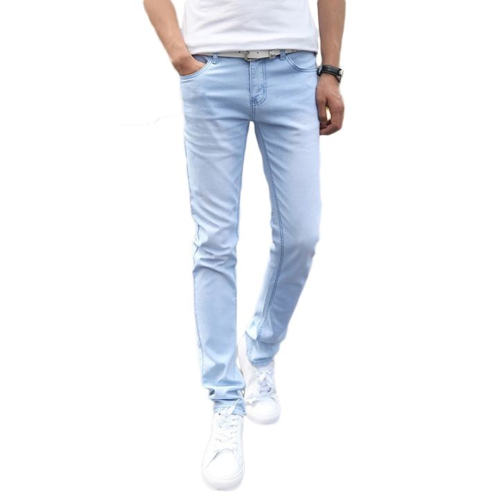 2023 New Fashion Men's Casual Stretch Skinny Jeans Trousers Tight Pants Solid Colors Cotton Stretch Denim Pants Cowboy Trousers